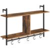 étagères flottantes, 30.3 étagère murale à 2 niveaux à 2 niveaux avec 5 crochets, pipe industrielle, Rack de rangement avec canne suspendue, pour le salon, salle de bain, cuisine, chambre à coucher, brun rustique et noir