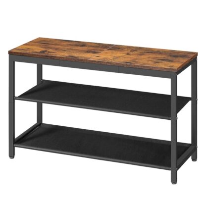 Banc de chaussures brun et noir rustique, 3-Rack de chaussures de niveau avec étagères en tissu Oxford, 29.5" L Organisateur de stockage de chaussures, Détient 6-8 Paires de chaussures pour l'entrée et le couloir, Léger