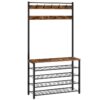 Hall Tree, Coat Rack with Shoe Rack, 39.4 Hall Tree with Bench, 5 Tier Shoe Storage Organizer with 9 Hooks for Entryway, Closet, Sturdy, Industrial, Rustic Brown and Black