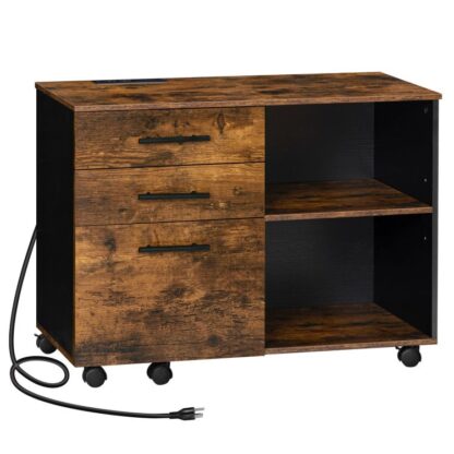 arquivo, Gabinete de arquivamento lateral, armários de escritório com soquete, Porta de carregamento USB, 3-gaveta, suporte da impressora, prateleira de armazenamento, pastas de arquivo suspensas, para A4, Tamanho da letra, escritório em casa