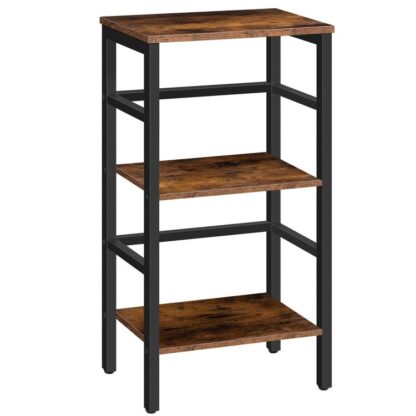 3 boekenplank op niveau, smal boekenplank, Record opslagrek met zijhek, houten vrijstaande plankeenheden, smalle display plank voor woonkamer, slaapkamer, klas, rustiek bruin