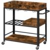 carrello bar, carrello da servizio con vassoio rimovibile, Carrello da cucina con portabottiglie e portabicchieri, ruote bloccabili, Adatto per la cucina, soggiorno, sbarra, marrone rustico