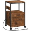 2 Classeur à tiroirs, Support d'imprimante mobile avec étagère de rangement ouverte, Classeur avec station de recharge, Armoire de bureau en bois adaptée au format A4/lettre, Brun rustique et noir