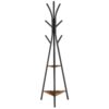 coat rack stand, hall tree with 2 storage shelves and 9 hooks, coat tree free standing for coats, clothes, hats, bags, stable, easy assemble, metal frame, rustic brown