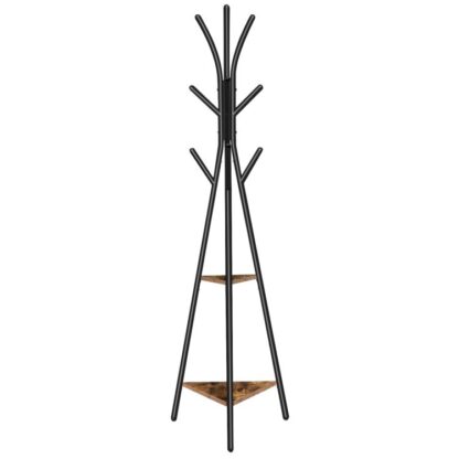 Mantelstativ, Hall Bam mat 2 späichere Regaler an 9 Haken, Mantel Bamfräi stoen fir Mäntel, Kleeder, Hutt, Poschen, Stroll, einfach Versammlung, Metal Frame, rustikal brong