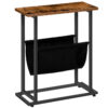 Sidebord med magasinholder Sling, Slim accentbord, Slim natbord til små rum, Træ look accentbord med metalramme, industriel, Let samling, rustik brun og sort