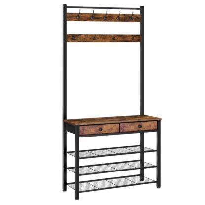 Stojan na kabát, Postar, Hall Strom s 2 Netkané zásuvky, Boty a kabáty, All-in-One Storage Police, pro Hallway, Ložnice, Šatna, Rustikální hnědá a černá