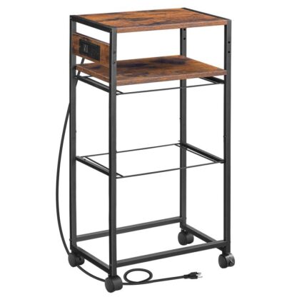 carro de archivo, Archivo de archivos con puertos de salida y USB, 2 Tiers carro de archivos de mechón de metal, titular de la presentación, Solo adecuado para carpetas de tamaño A4, oficina en casa, marrón rústico y negro