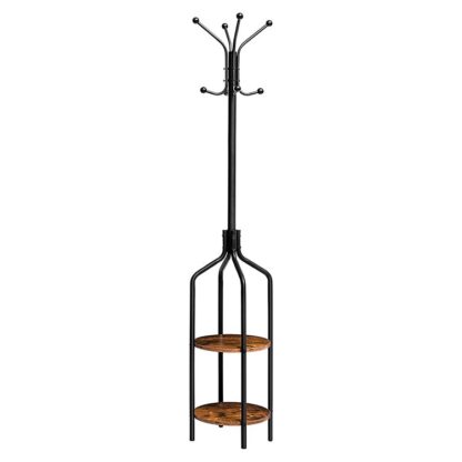 Mantel Rack, Mantel stoen mat 2 Regaler an 8 Haken, Salber Grëff, Gratis stoen Kleeder stoen fir Hätz, Rucksäck, Prabbelien, Gang, Verarm, Metal Frame, industriell, rustikal brong
