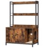 Rustic Brown and Black Large Cat Litter Box Enclosure with Storage Shelves, Industrial Wooden Litter Box Furniture, Hidden Litter Box Furnitue with Scratching Pad, Sturdy and Solid