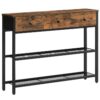 39.4" Table console étroite avec 3 Tiroirs en tissu, Petite table d'entrée avec étagères de rangement à 3 niveaux, Table de canapé mince, Table d'appoint, pour le salon, Couloir, Brun rustique et noir