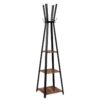 coat rack freestanding, coat hanger stand, hall tree with 3 storage shelves and hooks, for clothes, hats, bags, umbrella, steel frame, industrial style, rustic brown and black