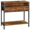 31.5" Rustic Entryway Table with Storage, Narrow Console Table with 2 Fabric Drawers and 3 Storage Shelves, Sofa Table with Metal Frame, for Hallway, Rustic Brown and Black