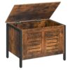 Coffre de rangement, Banc de rangement en bois, Organisateur de stockage rétro avec charnière de sécurité, Banc de chaussures robuste, Armature en métal, Les soutiens 176 kg, Porte à persiennes, Brun rustique