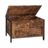 Coffre de rangement, Coffre à jouets en bois, Organisateur de coffre à jouets rétro avec charnière de sécurité, Banc de rangement robuste, Armature en métal, Les soutiens 220 kg, Porte à persiennes, Brun rustique