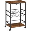 Carrello Bar per la Casa, Carrello da cucina su ruote, Carrello del vino con portabicchieri a 2 livelli e portabottiglie, per la cucina, Sala da pranzo, Soggiorno, Marrone rustico e nero