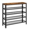5-tier shoe rack, sturdy angled iron, industrial shoe shelf, shoe storage organizer with mesh shelves for 16-20 pairs, for entryway, living room, hallway, rustic brown