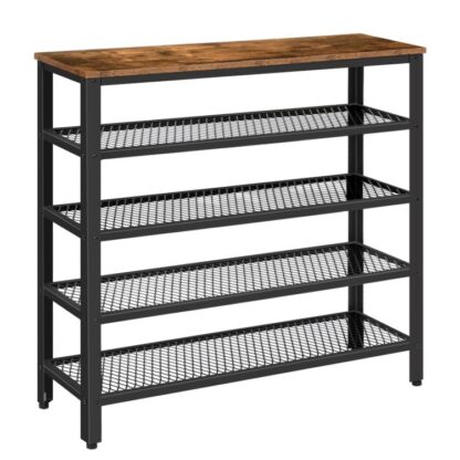 5-tier shoe rack, sturdy angled iron, industrial shoe shelf, shoe storage organizer with mesh shelves for 16-20 pairs, for entryway, living room, hallway, rustic brown