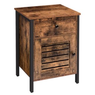 comodino, Tavolo di fine con cassetto e mobile di stoccaggio, Tavolo da comodino industriale retrò con porta commutabile, per casa, camera da letto, Frame metallico, Assemblaggio facile, marrone rustico