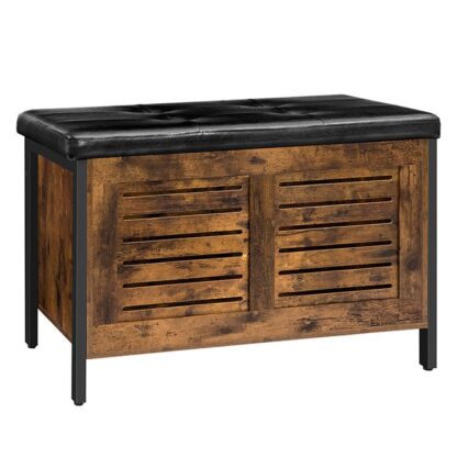 Industriel legetøjskasse, Vintage Lift Top Storage Chest Organizer med sikkerheds hængsel, Rustik brun opbevaringsbænk med polstret sæde, sko bænk, Understøtter 220 lb, Sengende afføring i gangen soveværelse