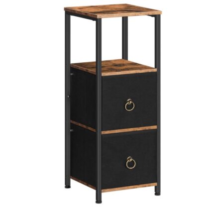 mobile ad angolo, 4-supporto per scaffali d'angolo di livello con 2 cassetti,mobiletto da pavimento del bagno, armadio di stoccaggio stretto, per il bagno, soggiorno, rustico marrone e nero