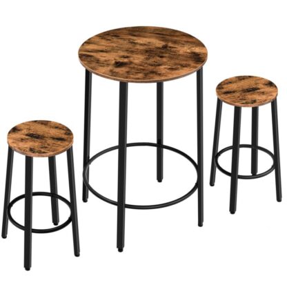 bartafel set, rond eettafel en 2 barkrukken, Hoge pubtafel met verstelbare voeten, 3 stuk balktafel en stoelen ingesteld, Eenvoudig monteren voor de eetkamer, keuken, woonkamer