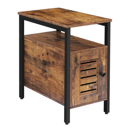 comodino stretto con mobile, Tavolo laterale con porta commutabile per piccolo spazio, Tavolo di fine industriale per sala di ricevimento, camera da letto, cucina, 23.6 x 12.6 X 23.6 pollici, marrone rustico