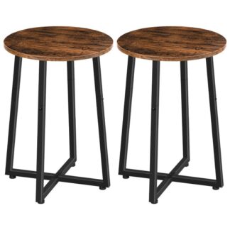 tables latérales rondes ensemble de 2, Tables d'accentuation à extrémité ronde avec cadre métallique en forme de X robuste, 15.7" tables de nuit rondes, pour le salon, chambre à coucher, balcon, Bureau brun rustique