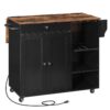 Kitchen Island with Storage, Rolling Kitchen Island with Folding Drop Leaf, Charging Station, Spice Rack, Drawer, Mobile Kitchen Island On Wheels, for Kitchen, Black and Rustic Brown