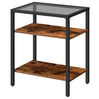 sengebord, Slank sidebord, smalt sengebord, 3 Tier glas sofa slutborde stue, Kaffe te snack lejlighedsvis bord til lille plads, metalramme, Rustik brun