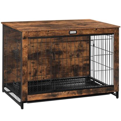 Meble do klatki dla psa, XXXL Dog Cage, 38„Drewniane meble dla zwierząt z wyciągającymi tacą, Do użytku domowego i wewnętrznego, Podwójne drzwi Nowoczesny stół boczny dla średnio -dużego/małego psa, Odporny na żucie