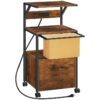 Classeur mobile, Classeur avec station de recharge, Armoire de bureau, Support d'imprimante avec classeur, Étagère de rangement ouverte, Format A4/Lettre pour le bureau à domicile, Brun rustique et noir