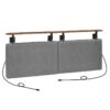 headboard, wall mount hanging headboard with 4 usb ports and led light, pu upholstery, open storage shelf, for bedroom, bar, dining or entryway, queen size, rustic brown and gray