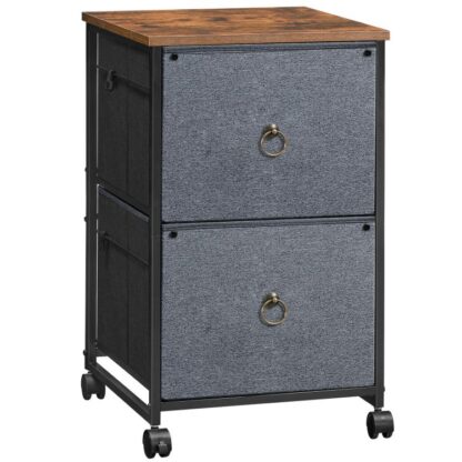 2 drawer mobile file cabinet, rolling printer stand, vertical filing cabinet, office cabinet, filing cabinet for home office, a4/letter size, nonwovens drawer, gray and rustic brown