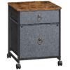Classeur, 2-Classeur à tiroirs, Armoire de bureau mobile verticale, Support d'imprimante roulant, pour les fichiers au format A4/Lettre, Tiroir pour non-tissés, pour le bureau à domicile, Brun rustique et gris