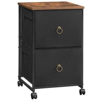 2 Comh-Aireachta Comhad Soghluaiste Drawer, Seastán Printéir Rollta, Comh-Aireachta Comhdaithe Ingearach, Comh-Aireachta Oifige, Comh-Aireachta a Chomhdú don Oifig Baile, A4/Méid na Litreach, Tarraiceán nonwovens, Donn dubh agus rustic