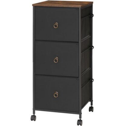 3-Tirang Datebank, Vertikal Dossier Cabinet, Büro Cabinet fir Home Office, Mobile Printer Stand passt A4 / Letter Gréisst, Upassbar Häng, Nonwovens Tirang, Rustikal Braun a Schwaarz