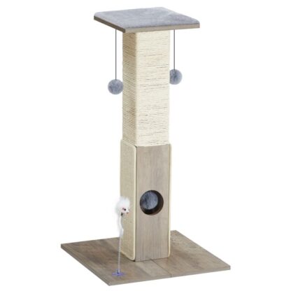 28.3" Tall Cat Scratching Post, Cat Scratch Posts for Indoor Cats, Sisal Cat Scratcher Tower with Dangling Ball for Large Cats, Tall Furniture Scratching Cat Activity Scratcher, Greige