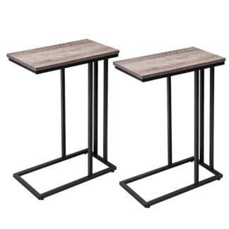 C Tableuse C, ensemble de 2 Table de collation du support d'ordinateur portable portable, Table d'appoint canapé-service, Table accent Look Wood, Économie d'espace dans le salon, chambre à coucher, gris et noir