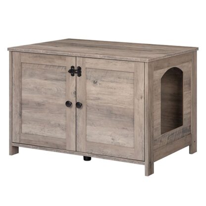 kattentoilet, kattenbak kast, kattenhuis met deur en aparte scheidingswand, stevige kattenkast, bank, kattenbak opbergdoos, nachtkastje, grijs