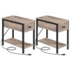 bedside tables with one drawer and charging station, set of 2 narrow end table with usb ports & power outlets living room gray