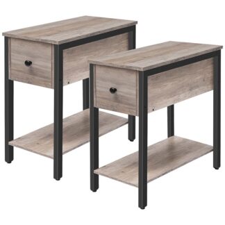 ensemble de 2 table d'appoint étroite, 2-Table table de nuit avec tiroir et étagère, table d'appoint pour les petits espaces, stable et solide, Table accent Look Wood dans la chambre, gris et noir
