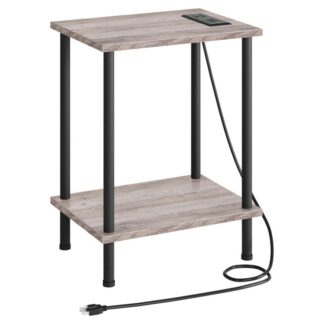 table d'appoint avec station de recharge, Table finale avec les ports USB et les sorties, Nightand avec étagères de rangement à 2 couches pour petits espaces, salon, chambre à coucher, cadre stable, Greige et noir