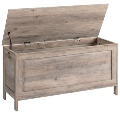 Stockage Këscht, Retro toy Box Organisator mat Sécherheetshne, Sturdy Entréeway Späicherbank, Hëlze Bléck Akzenter Miwwelen, Einfach Assemblée, Gro