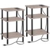 set of 2 end table with charging station, side table with usb ports and outlets, 3-layer nightstand with storage shelf, sofa table for small space in bedroom, living room, black