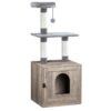 recinto per lettiera con torre per tiragraffi, Tasco di gatto nascosto con graffi e pescelatura morbida, mobili per gatti in legno, Cabinet per animali domestici interni con piattaforme multiple, grigio
