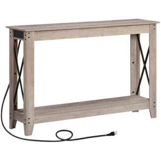 wood console table narrow sofa table with outlets & usb ports hallway