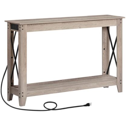 wood console table narrow sofa table with outlets & usb ports hallway