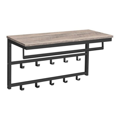 appendiabiti da parete con ripiano, scaffale sospeso a parete, 80 x 30 X 42 cm, per corridoio, soggiorno, camera da letto, bagno, grigio-nero