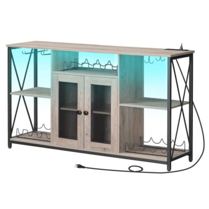 Skříň vinařství s LED světly a vývodem, Kájka pro brýle, Příborník bufetu, Kabinet alkoholu pro stolování, Obývací pokoj, Bar, Greige a Black